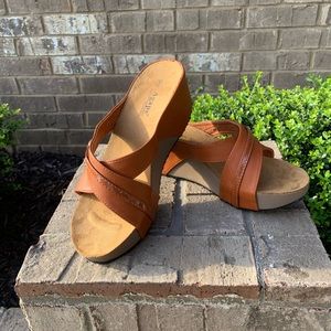 Agape Brown Slip On Wedge/Platform Sandals